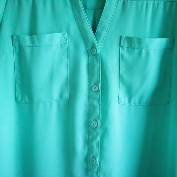 Express Teal Long Sleeve Button Up Blouse Top - Picture 2 of 8